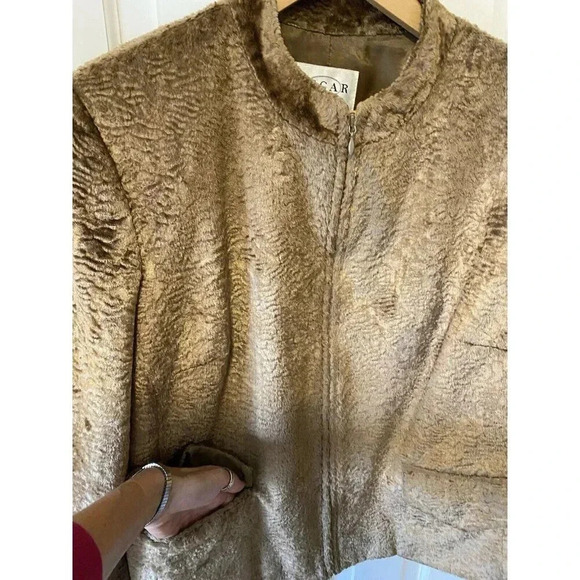 Oscar By Oscar De La Renta Womens Crushed Velvet Jacket Blazer Gold  Camel Sz 16 - Picture 3 of 17